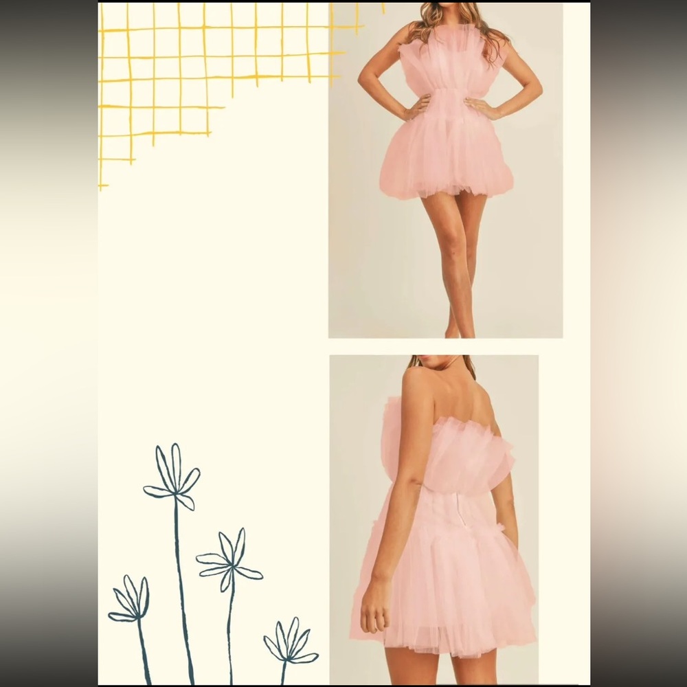 MABLE Frida  Tulle Mini Strapless Dress In Dusty Pink Size Small PROM Photoshoot